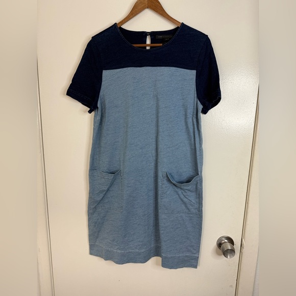 Marc Jacobs, NWT, two tone denim colored short sleeve, two pocket,  mini dress M - Picture 1 of 7